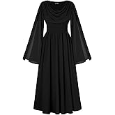 Scarlet Darkness Women Renaissance Dress Split Bell Sleeve Cowl Neck Peasant Medieval Dress
