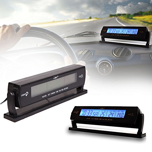 SAVEMORE4U18 3 in 1 Digital LCD Indoor Outdoor Thermometer Car Clock Battery Voltage Monitor