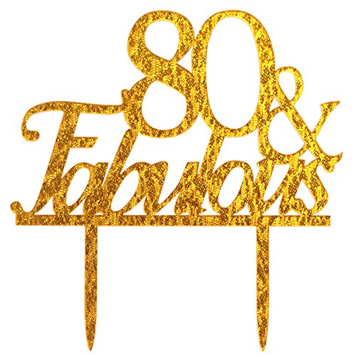 Glitter gold acrylic 80 & fabulous cake topper, 80t…