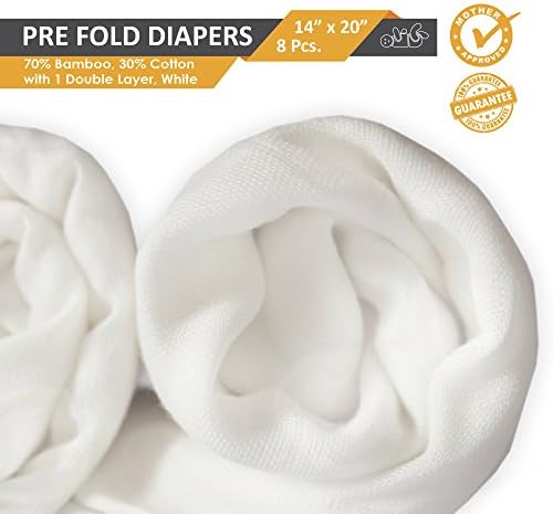 My Baby Point Pre Folded Ultra Soft Baby Cloth Diapers. 70% bamboo, 30% cotton, Double Layered White, 14 x 20 Inches, 8 Pcs/Pack