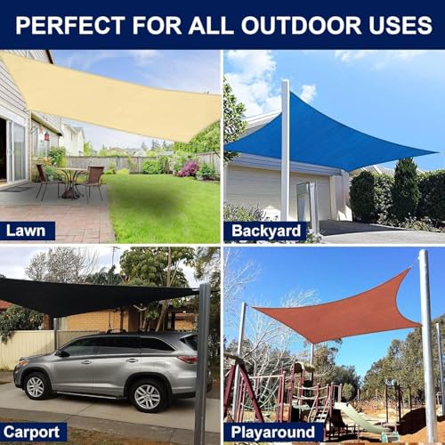 Dsocool Rectangle Sun Shade Sails Outdoor Large - Sun Protection Sunshades UV Block Shade Canopy, Heavy Duty Permeable 185GSM Patio Shades for Backyard, Deck and Lawn, Beige (5×5 Meters)