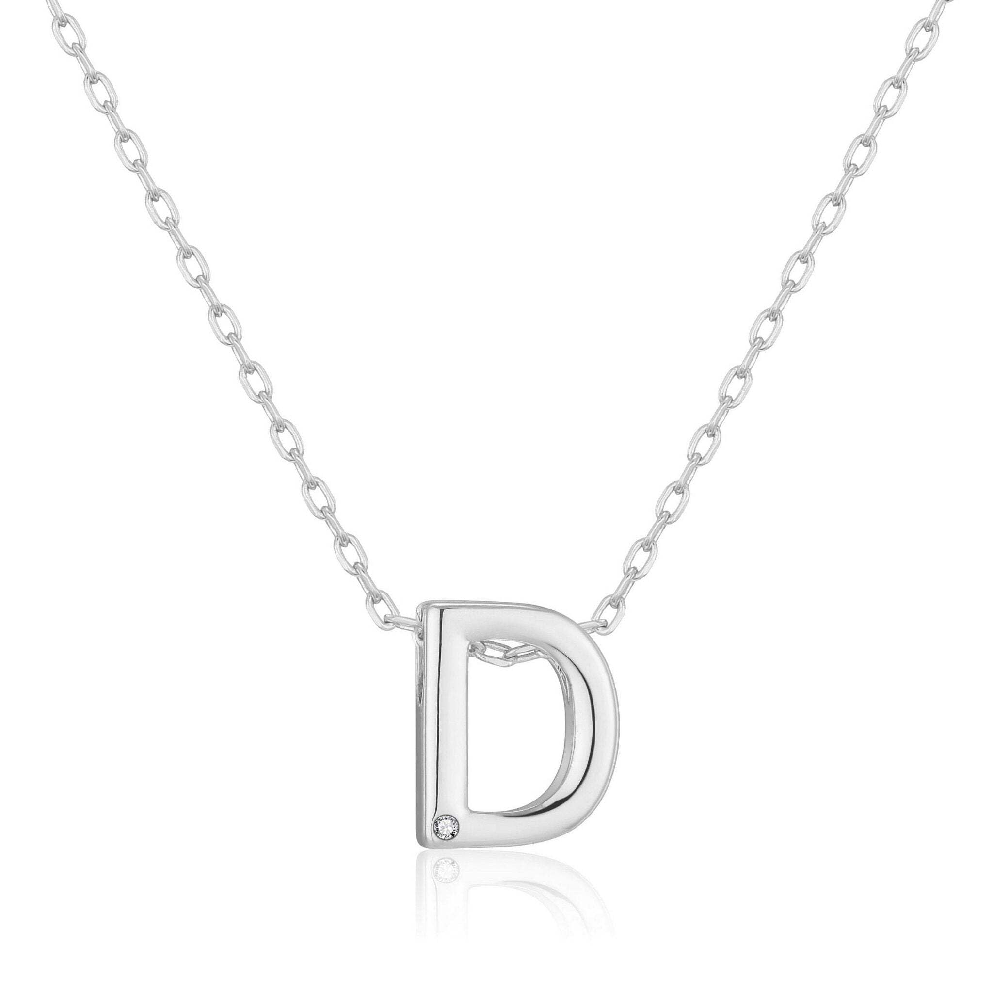 Philip Jones Initial Necklace Letter D Created with Zircondia® Crystals