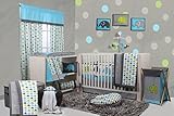 Bacati Elephants Crib Set with Bumper Pad, Aqua/Lime/Grey