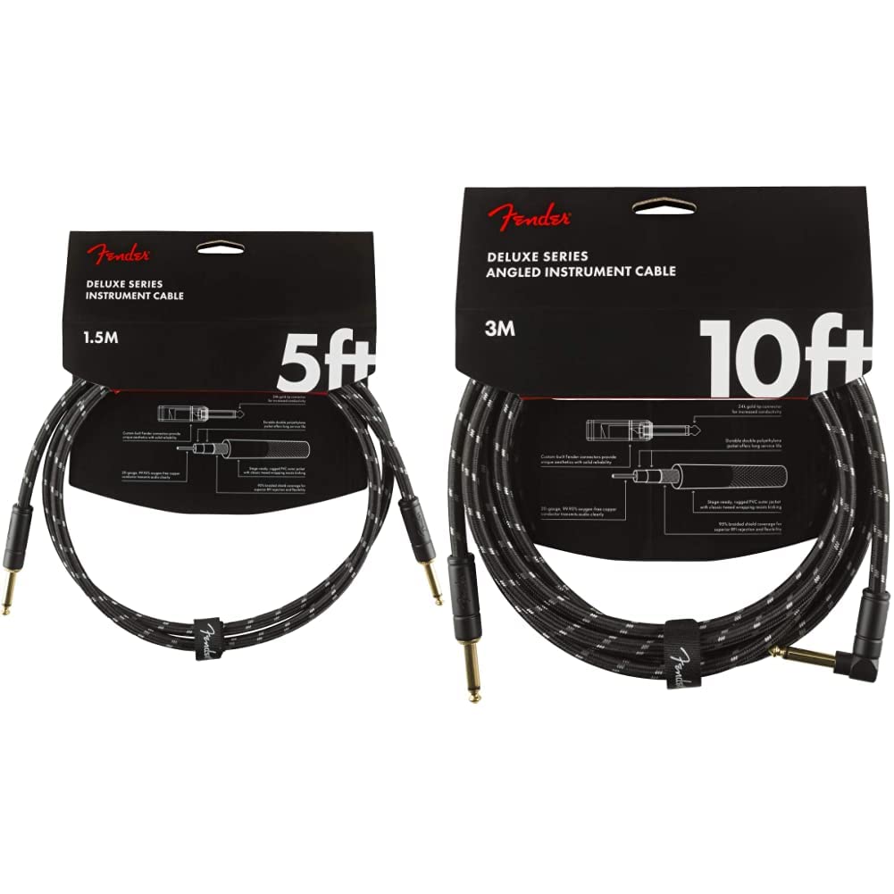 Fender Deluxe Series Instrument Cable - 10 ft – STR/ANG – Black Tweed & Deluxe Series Instrument Cable - 5 ft – STR/STR – Black Tweed,1.5m,990820093