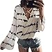 WensLTD Women Loose Long Sleeve Striped Printed Tops Chiffon Blouse (L, White)