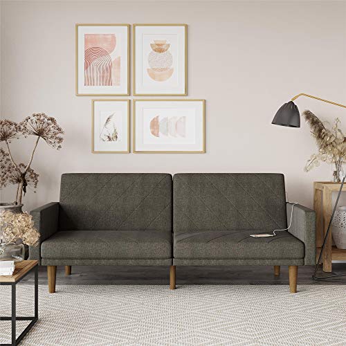 DHP Paxson Futon with USB Port, Convertible Sofa Bed, Dark Gray