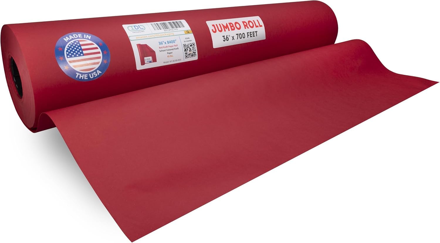 Red Kraft Paper Roll 36" x 8400" (700 feet) - Quality USA-Made Large Paper Roll 50lb Thickness for Packing, Moving, Shipping & Crafts/Art - Natural Wrapping Material by IDL Packaging Image