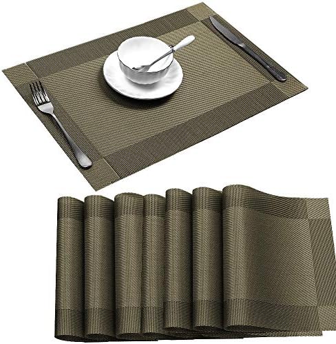 Misuhom Placemat Sets of 8, Placemats, Heat-Resistant Placemats Stain Resistant Anti-Skid Washable PVC Table Mats Woven Vinyl Placemats (Coffee)