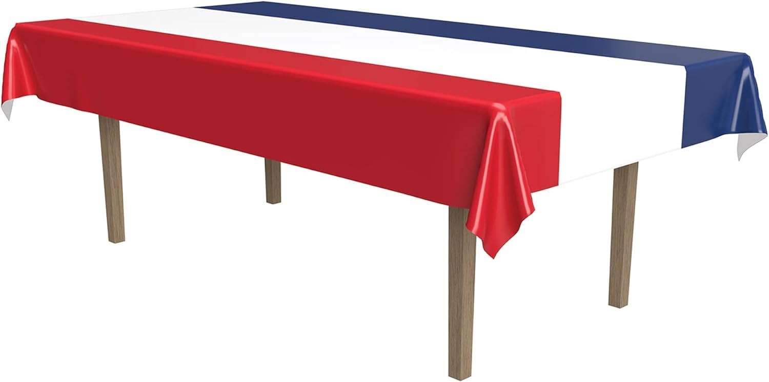 HEREER French Party Decorations - 2Pcs Flag (Blue, White) and Tablecloth for American Themed Supplies and Favors
