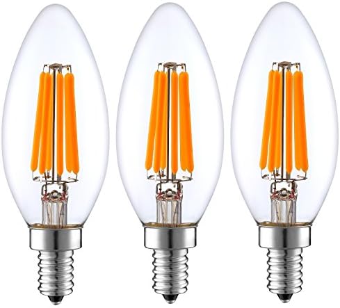 LED Filament Candle Lights – C35 6W Dimmable LED Edison Bulb - 60 Watts-Equivalent Clear Style No Flickering – UL Listed E12 Candelabra Base – Warm White 2700K 600 Lumens Pack of 3