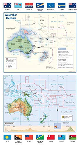Australia and Oceania Political & Physical Continent Map with Country Flags - 10.75" x 19.5" Laminated