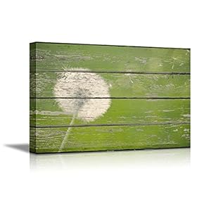 Canvas Prints Wall Art - Dandelion on Vintage Wood Board Background Stretched Canvas Wrap. Ready to Hang Rustic Home Decoration - 12" x 18"