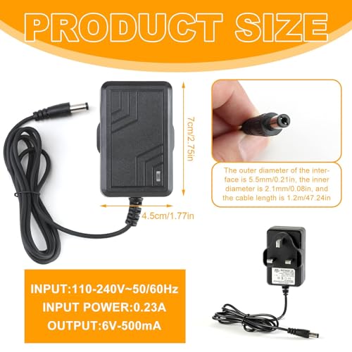 Kids' Electric Ride-Ons 6v Charger, 6v Battery Charger for Kids Car Charger, Kids Electric Car Charger Compatible with Electric Quad Bikes & Other Same Model Electric Vehicles with LED Indicator