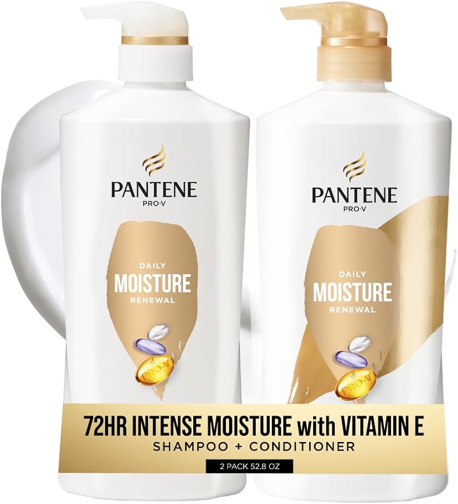 Pantene Shampoo & Conditioner Set, Daily Moisture Renewal with Vitamin E - Pro-V Nutrients for Dry, Color-Treated, Straight t