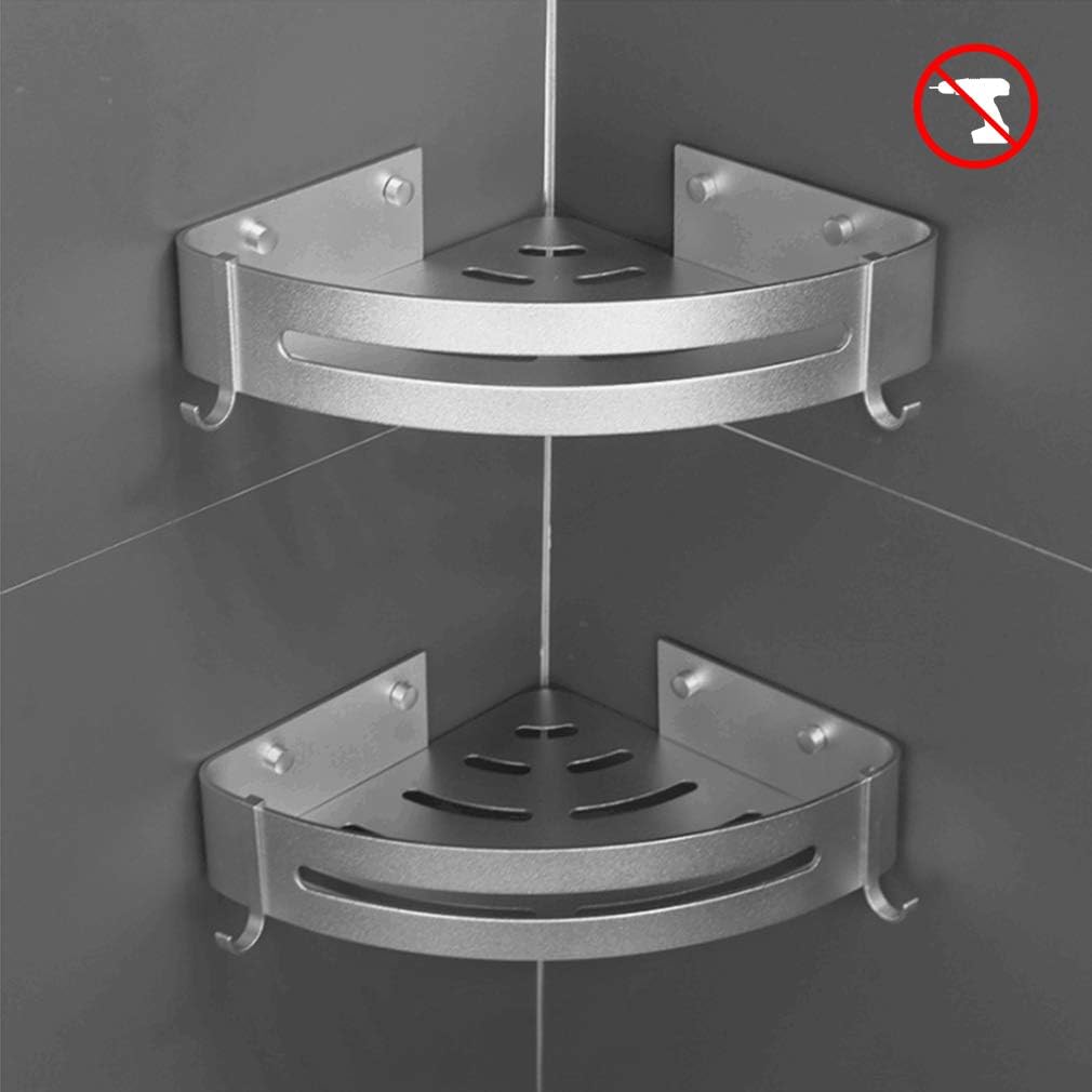 No Drilling Bathroom Shelves, Aluminum 2 Layers Bathroom Shelves Corner