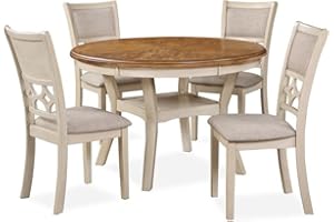 New Classic Furniture Mitchell 5-Piece Dining Set with 1 Table and 4 Chairs, Beige and Brown