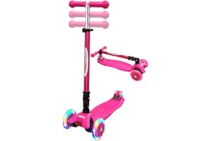 ChromeWheels Scooters for Kids, Deluxe Kick Scooter Foldable 4 Adjustable Height 132lbs Weight Limit 3 Wheel, Lean to Steer LED Light Up Wheels, Best Gifts for Girls Boys Age 3-12 Year Old
