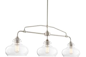 Kira Home Harlow 38" Modern Industrial Farmhouse/Schoolhouse 3-Light Island Light with Clear Glass Shades, Adjustable Hanging Height, Brushed Nickel Finish