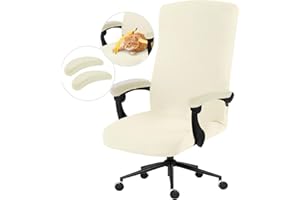 DIVA EN CAMINO DEC Stretch Computer Office Chair Cover with Armrest Covers Durable Zipper Universal Spandex Rotating Boss Chair Slipcovers Anti-dust Soft Desk Chair Seat Protector, Cream