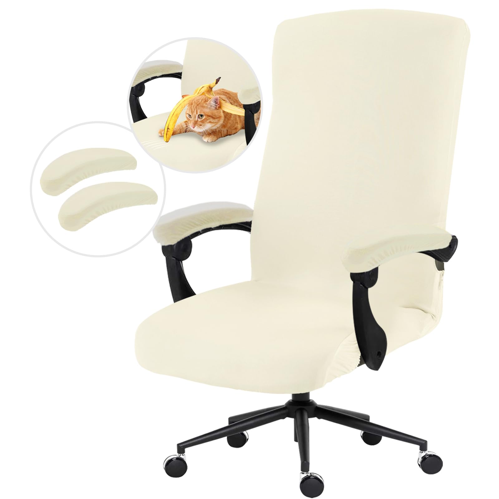 Photo 1 of DIVA EN CAMINO DEC Stretch Computer Office Chair Cover with Armrest Covers Durable Zipper Universal Spandex Rotating Boss Chair Slipcovers Anti-dust Soft Desk Chair Seat Protector, Cream