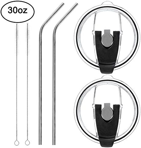 Tumbler Lid,100% Spill Proof 30 Oz Lid with Stainless Steel Drinking Straws - BPA Free Replacement Lids for Yeti Rambler Ozark Trail Atlin Rtic Tumblers
