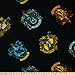 Camelot Fabrics Harry Potter House Crests Tossed Fleece Fabric, 1, Black, Fabric by the Yard
