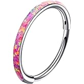 ALACLO Nose Rings Hoops, White Opal Cartilage Hoop Earrings for Women Men, 316L Surgical Steel 20g Labret Lip Tragus Helix Daith Conch Piercing Jewelry 7mm/8mm