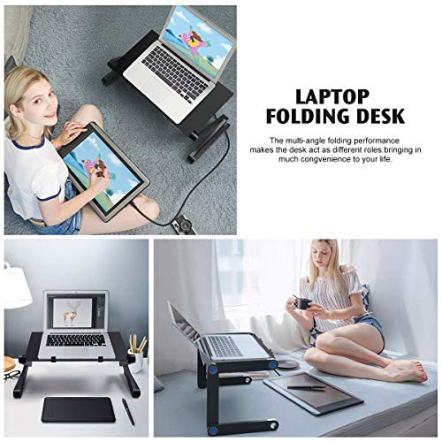 Ultra-Large Adjustable Laptop Stand/Table/Desk with Large Cooling Fan & Mouse Pad Side, Foldable Aluminum Laptop Desk, Lightweight Portable Bed/Sofa/Couch Lap Table Tray for Home Office PC Computer