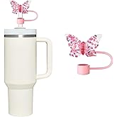 Pink Butterfly Straw Cover for Stanley 40&30 Oz Cup, 10mm Silicone Straw Covers Cap for Stanley Cup Accessories, Cute Topper for Tumblers, Cap Stopper, Reusable Tip Lids