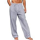 Runcati Mens Linen Cotton Casual Pants Elastic Waist Drawstring Lightweight Pants Loose Fit Summer Beach Yoga Trousers