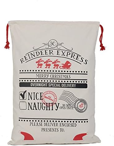 Santa Bag,AOQING Pure Cotton Large Santa Sack Bear 110 lbs with Drawstring for Christmas Gift(Pattern 25)