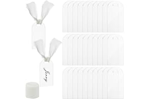 ORIGACH 30 Pcs Transparent Matte Acrylic Place Cards 3.54x1.77inch, DIY Blank Hanging Tags with White Ribbons for Wedding Bir
