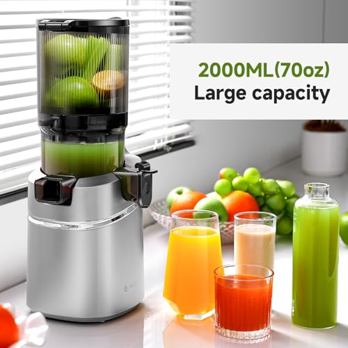AMZCHEF Automatic Cold Press Juicer Machines 250W Liberate Your Hands -135MM Opening and 2L Capacity Slow Juicers for Whole Fruit and Vegetable