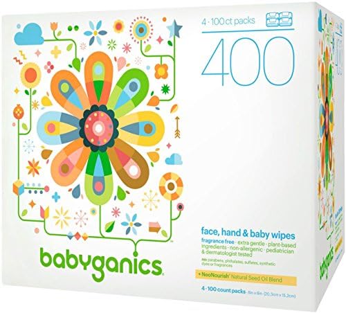 Babyganics Natural Plant-Based Ingredients Non-allergenic Gentle and Soothing for Daily use Baby Wipes Resealable Top 400 Count