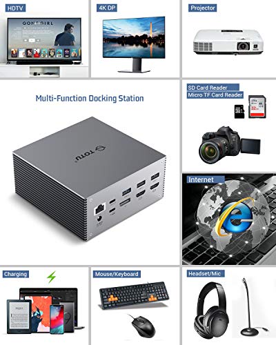 TOTU USB-C 4K Triple Display Docking Station with Charging Support for Windows USB C Thunderbolt 3 Systems (2 HDMI,DP,7 USB Ports, 60W USB PD),macOS only Support Mirror Display