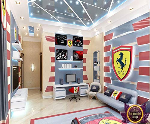 Wall Decorations for Living Room Decor for Men Black and White Wall Art Red Car Decor Ferrari Engine Feature Boy Room Decor Car Posters Home Decorations 4 Piece Framed Canvas Wall Art