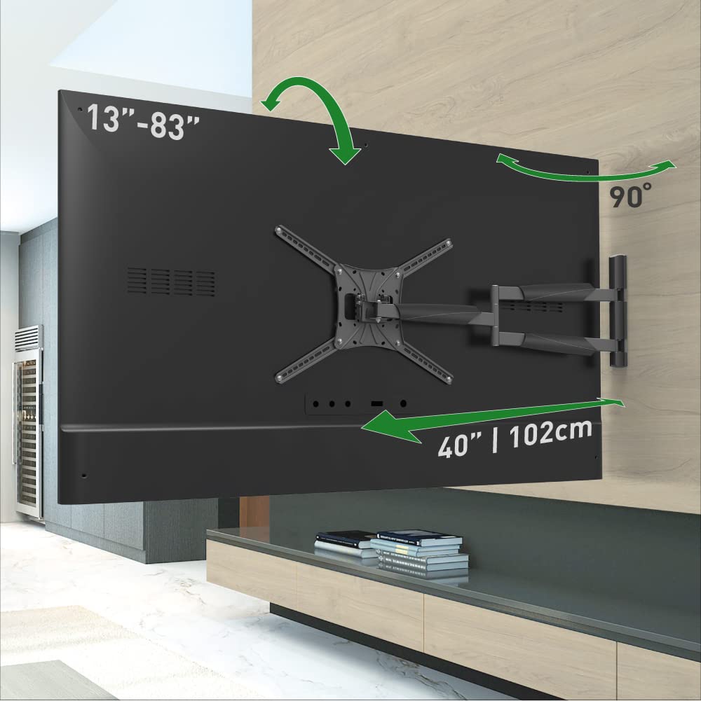 Barkan 40'' Long TV Wall Mount, 13-83 inch Full Motion Articulating - 4 Movement Flat/Curved Screen Bracket, Holds up to 110lbs, Extremely Extendable, Fits LED OLED LCD, Black