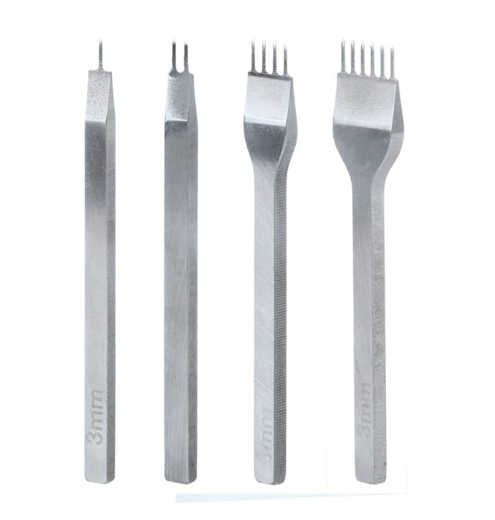 Shuny DIY Tools, Stitching Chisel Set, Leather Craft Leathercraft DIY Tools, 4mm 1/2/4/6 Prong Metal Diamond DIY Leather Craft Hole Punches Stitching Lacing Perforate Sew Tools