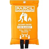 Parcil Safety SB-500 Large Silicone Coated Emergency Fire Blanket (60 in. x 60 in.) Emergency Kit Fire Extinguisher for Home & Kitchen, Woven Fiberglass Household Essentials, Chemical Free, No Mess
