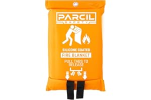 PARCIL DISTRIBUTION Parcil Safety SB-100 Silicone Coated Emergency Fire Blanket (40 in. x 40 in.) Emergency Kit Fire Extinguisher for Home & Kitchen, Woven Fiberglass Household Essentials, Chemical Free, No Mess