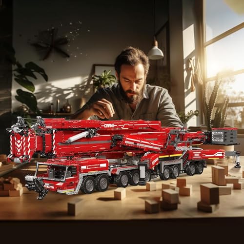 Mould King 17008 Crane Construction Set, Red LTM 11200 Crane Truck Model with 20 Motors & App Control, Heavy Duty Truck Build Blocks Kit, Engineering Vehicle Car Toy for Adults (8506 Pieces)