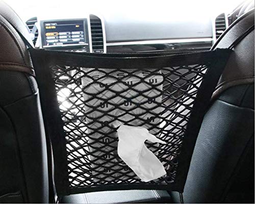 Baikewei Car Storage Net Mesh Organizer Cargo Netting Storage Bag Pocket for Food Bottle Groceries, 35 * 25cm Car Back Rear Trunk Seat Mesh Net for Car SUV Trunk Motorhome Campervan (2 lays)