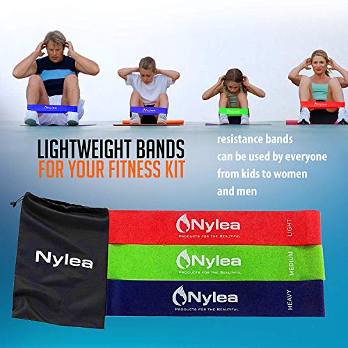Nylea Resistance Exercise Workout Bands [Free Travel Bag] 12" Latex - Best for Training, Pilates, Powerlifting, Stretching, Physical Therapy, Yoga, Rehab and Home Fitness 3 Pack - Thumbnail 4