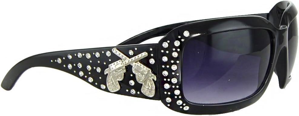 (B43-2) Ladies Crossed Gun Rhinestone Western Bling Sunglasses-7673