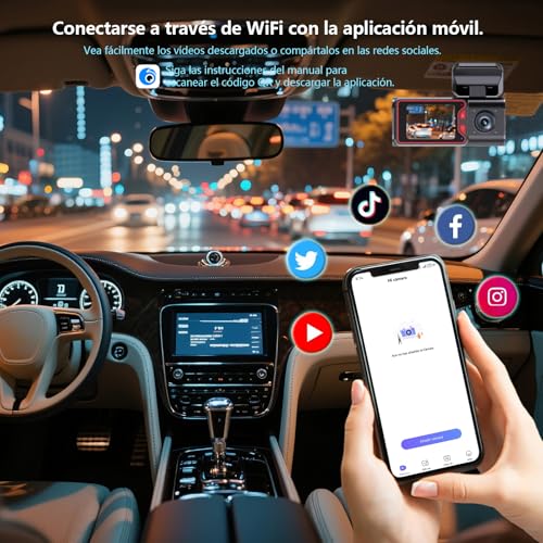 Dashcam Frontal y Trasera Dos en Uno Frontal 4K + Trasera 1080P, Gran Angular 170°, Amplio Rango Dinámico (WDR), Función de Visión Nocturna, G-Sensor, 24H Monitor de Estacionamiento, Control WiFi