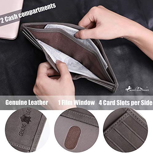 Minimalist Wallets for Mens Montana West Genuine Leather Wallet RFID Slim Wallet Front Pocket Trifold RFID-W003CF