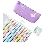 Unicorno Penne,SmileStar 10pcs Unicorno Penne di Colori e Astuccio e Unicorno Ta