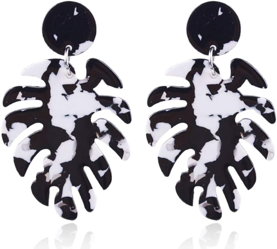 Hwafan Women Fashion Resin Palm Tree Leaf Dangle Drop Statement Eardrop Earrings