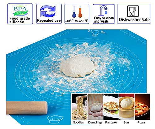 Silicone Baking Mats,Non Stick & Non Slip Baking Pastry Mat for Rolling Out Dough,Reusable,Heat Resistant,BPA Free,Non-Toxic,Easy to Clean With Measurements-Blue - Thumbnail 4