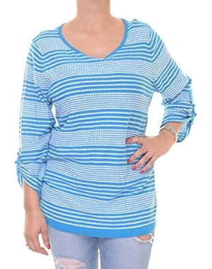 Calvin Klein Womens Knit Striped Crewneck Sweater